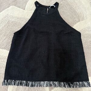 Chic Black Sleeveless Top with Fringe